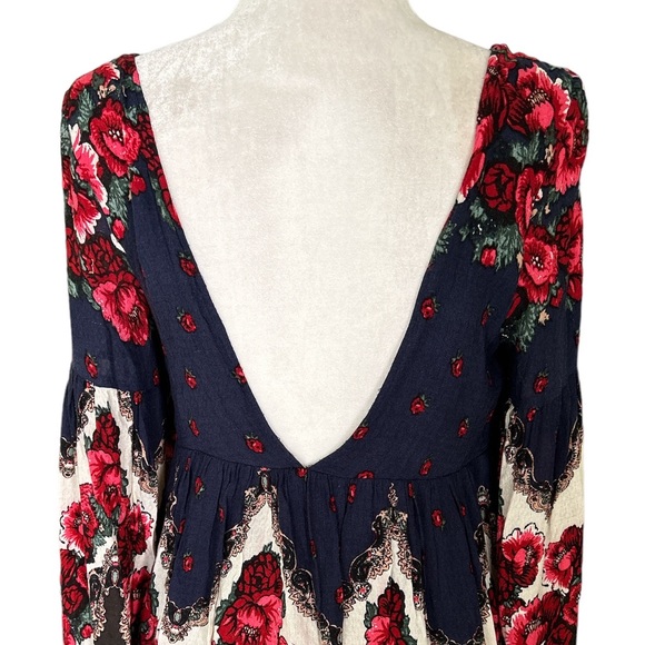 Free People Falling Tapestry Floral Rose Draped Bell Sleeve Peasant Dress - S - Picture 11 of 16